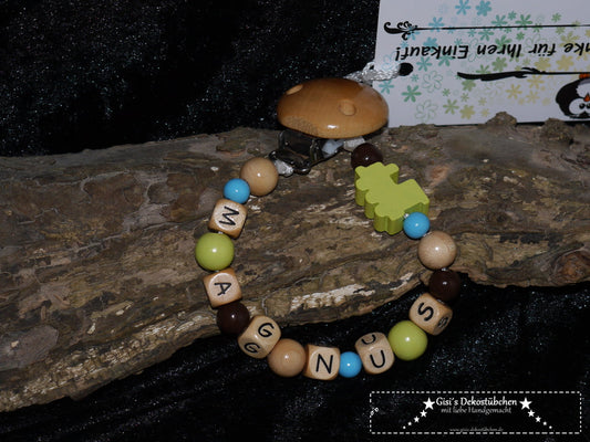 Baby Pacifier Chain with Name | Locomotive, Green