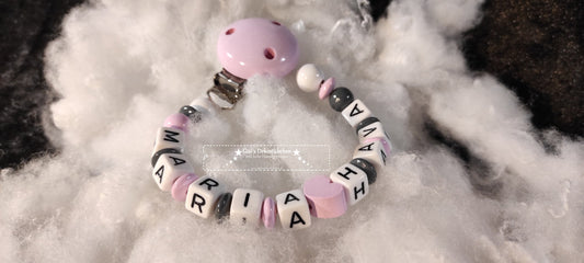 Baby pacifier chain "Heart" - double name possible
