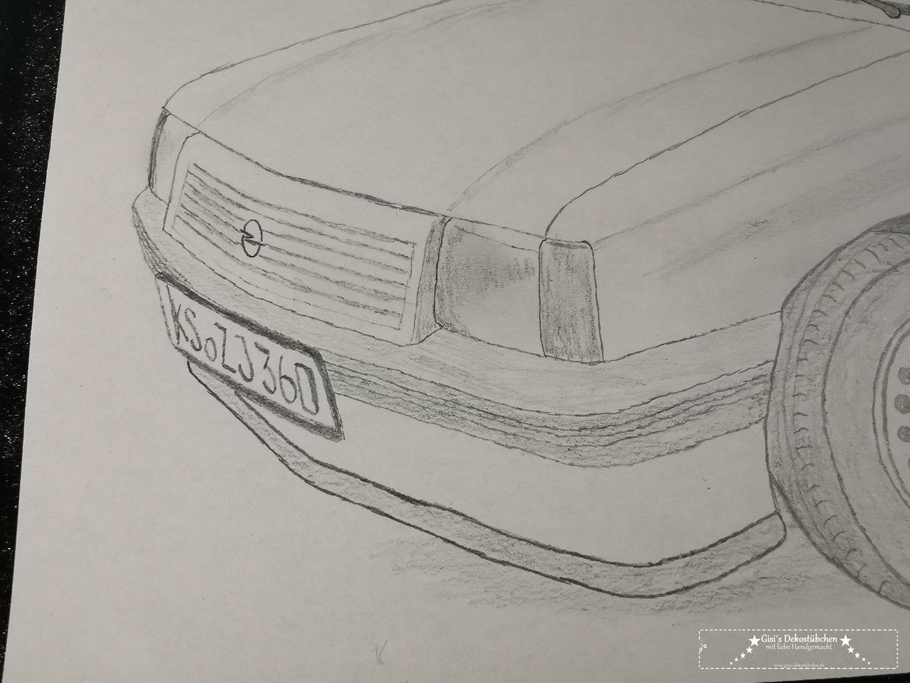 Pencil drawing of her vehicle