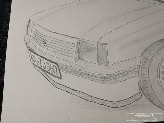 Pencil drawing of her vehicle