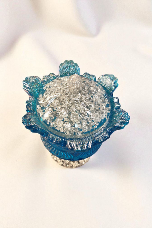 Epoxy resin jar with lid – unique in blue & silver with glitter – 15 cm – handmade storage