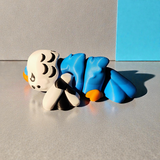 Flexi Budgie 3D Print – Cute, movable decorative bird in blue – Gift idea for bird lovers