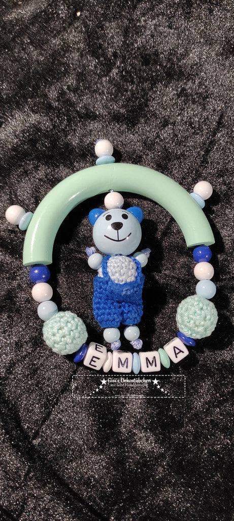 Teddy Bear named teething ring made of crochet beads