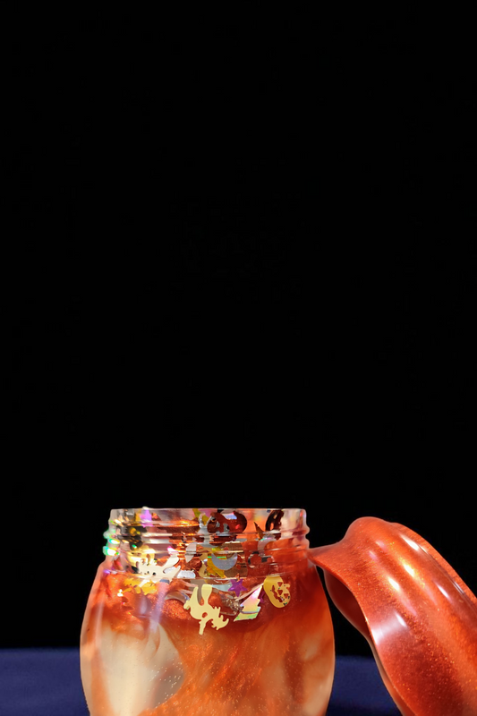 Handmade epoxy resin jar with screw lid – Halloween design, blood red pigmented & individual