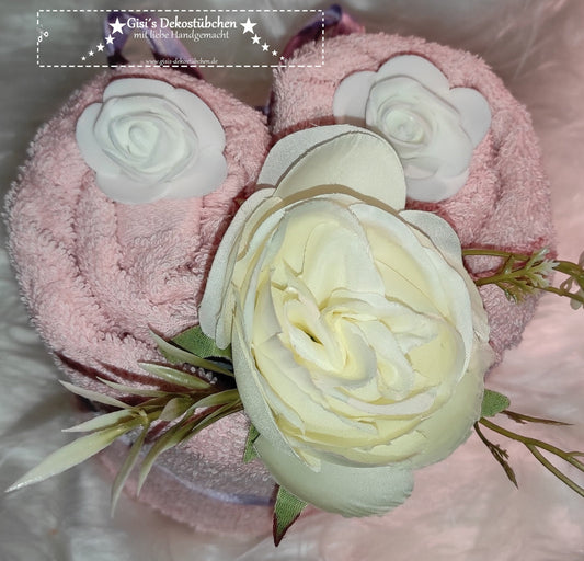 Towel cake - heart shape, money gifts, birthday, Mother's Day