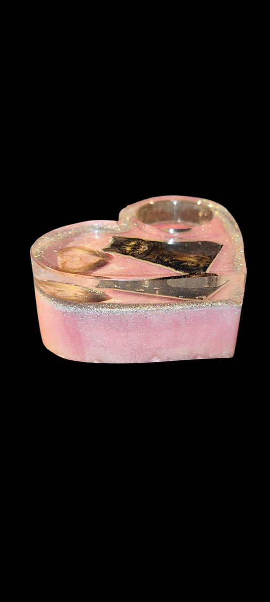 Personalized heart tealight holder made of epoxy resin – Handmade with photo, hair or memorabilia