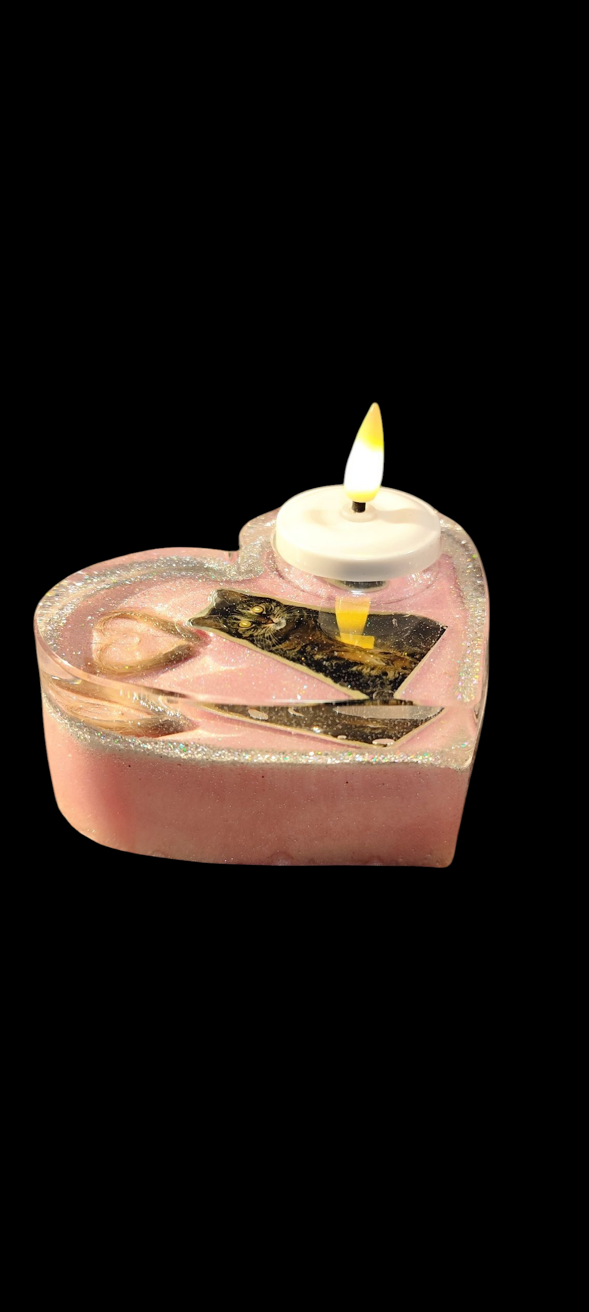 Personalized heart tealight holder made of epoxy resin – Handmade with photo, hair or memorabilia
