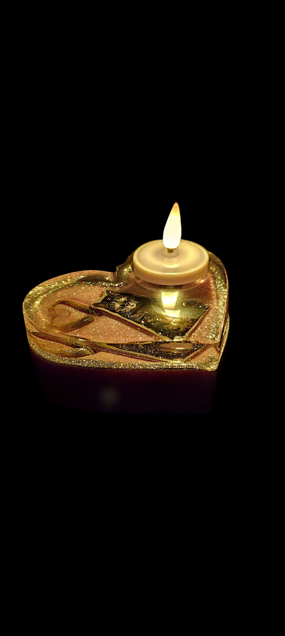 Personalized heart tealight holder made of epoxy resin – Handmade with photo, hair or memorabilia