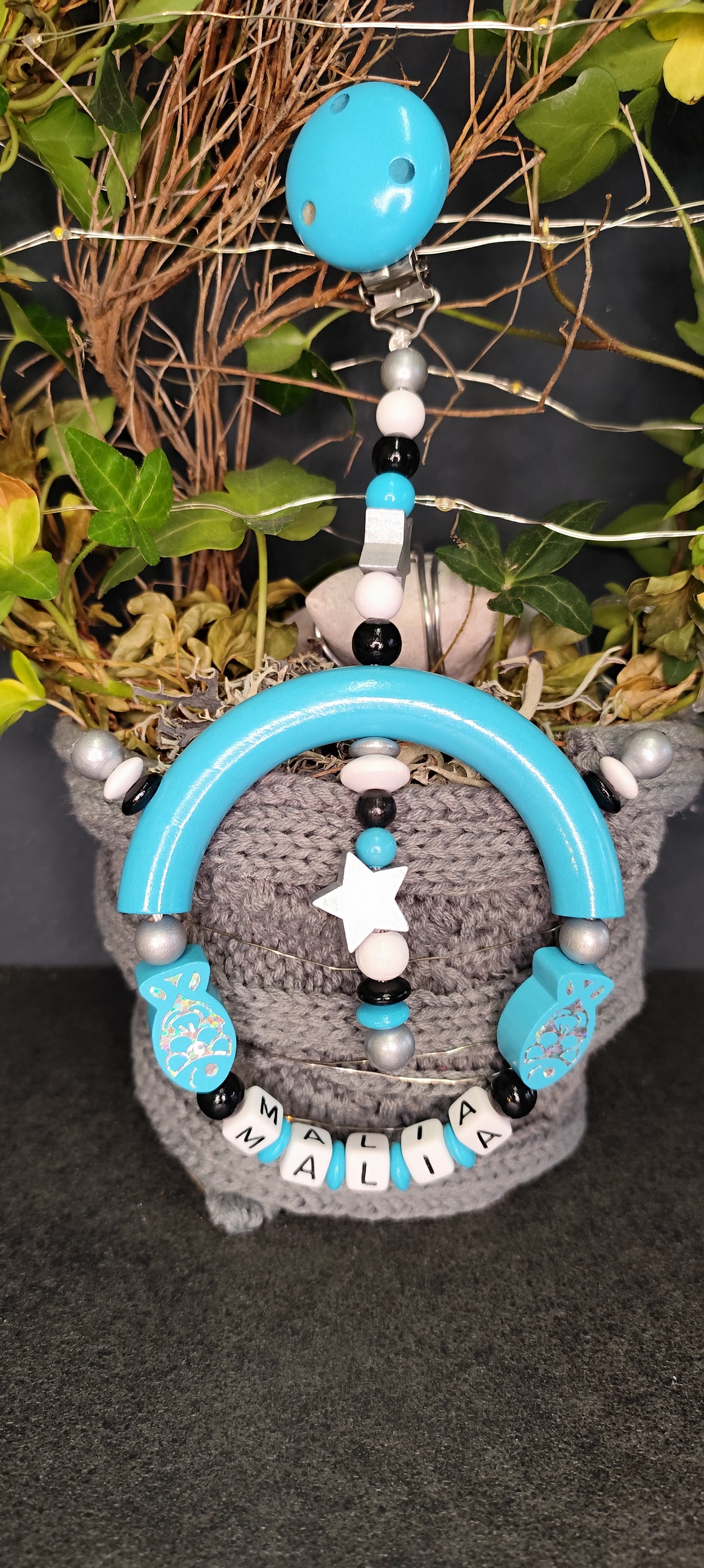 Personalized Play Clip with Star & Fish – Stroller Charm with Name