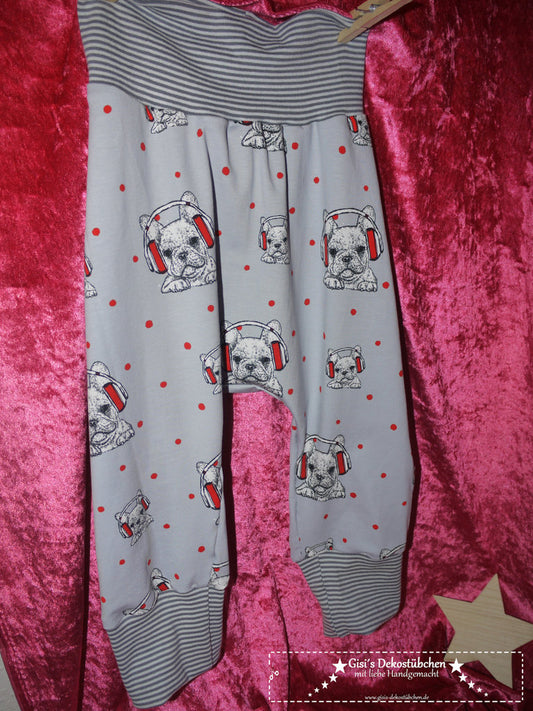 Jersey dog-themed harem pants, light grey