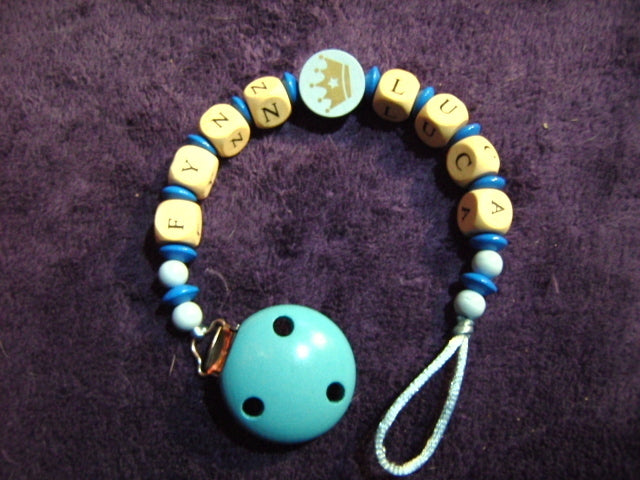 Pacifier chain with name "Crown-blue"