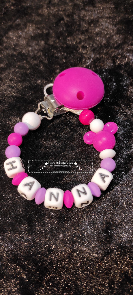 Pacifier chain with name, mouse, birth, silicone