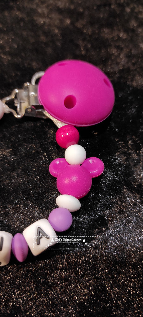 Pacifier chain with name, mouse, birth, silicone