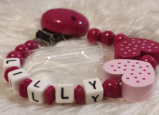 Pacifier chain with name Duo Heart