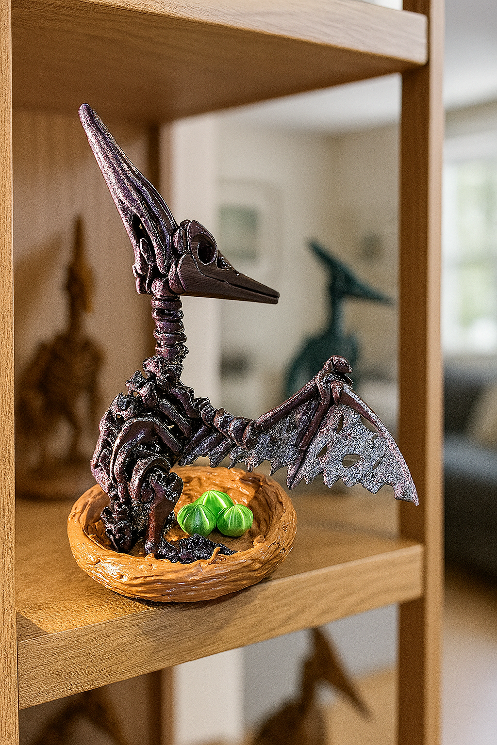 Skeleton Pteranodon with nest and eggs 3D