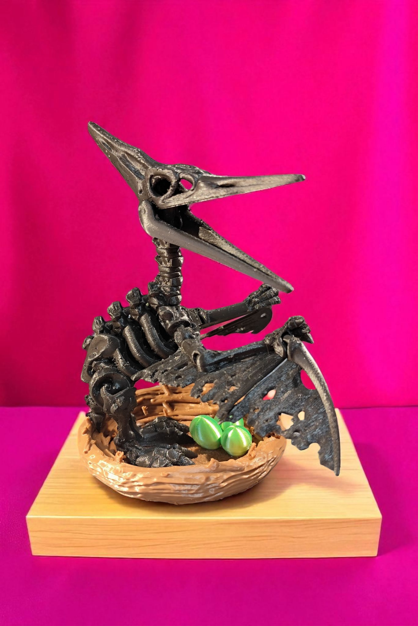 Skeleton Pteranodon with nest and eggs 3D