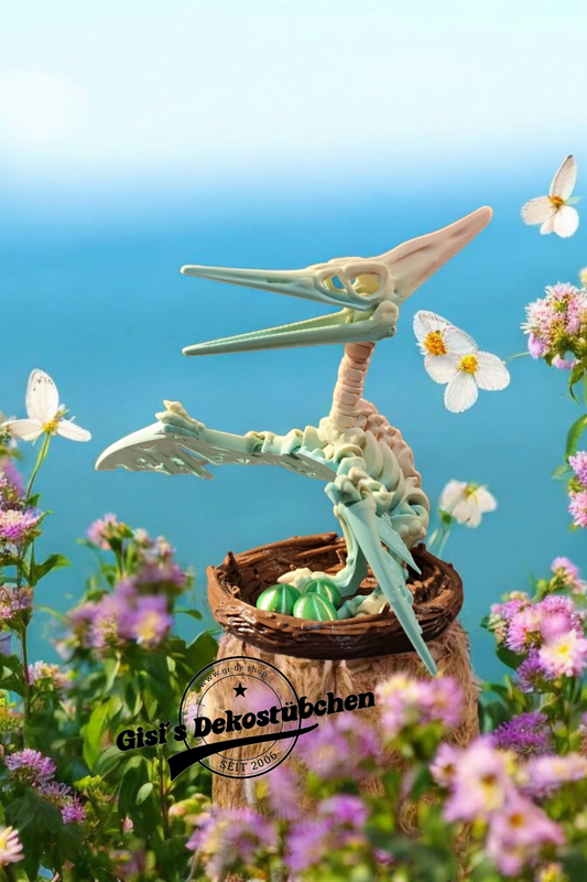 Skeleton Pteranodon with nest and eggs 3D
