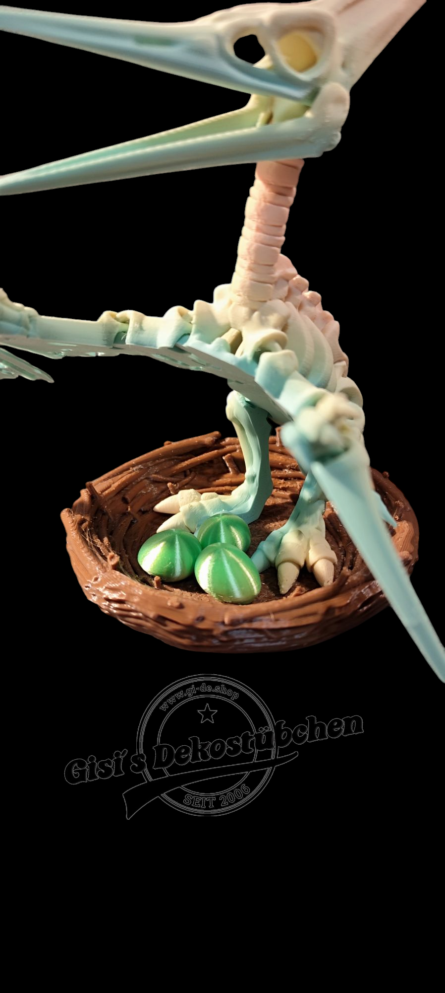 Skeleton Pteranodon with nest and eggs 3D