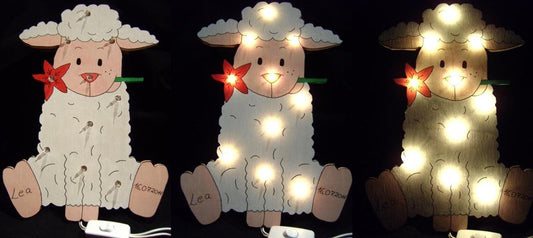 Cute Sheep Night Light with Name and LED, 30x20cm