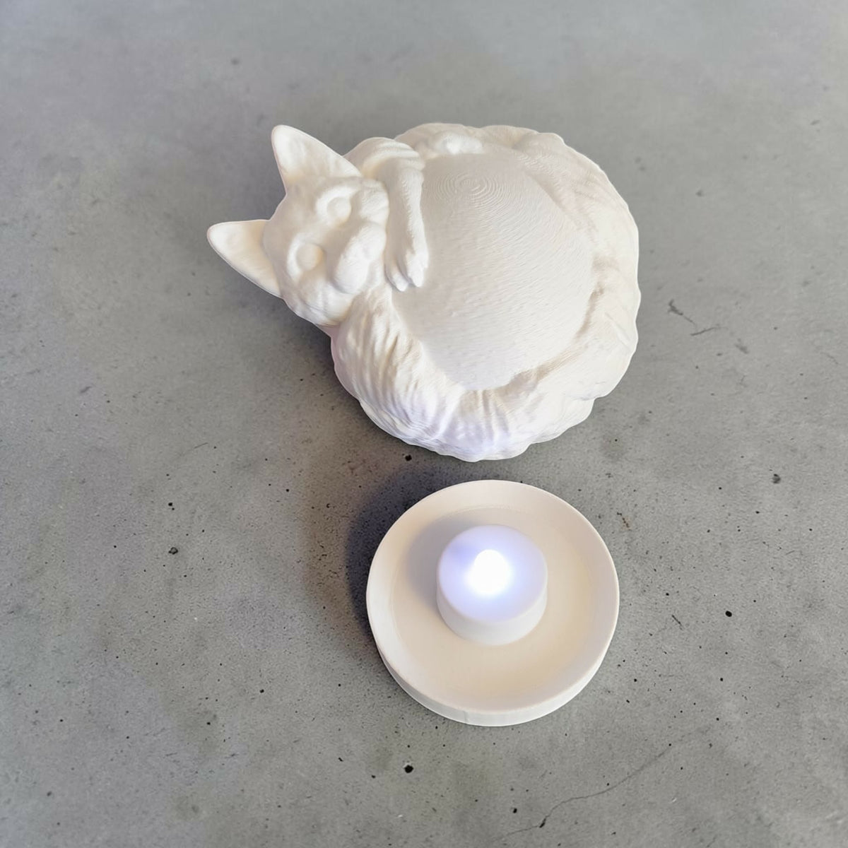 3D-gedruckte Katzenlampe mit LED-Teelichthalter – leuchtende Katzen-Deko
