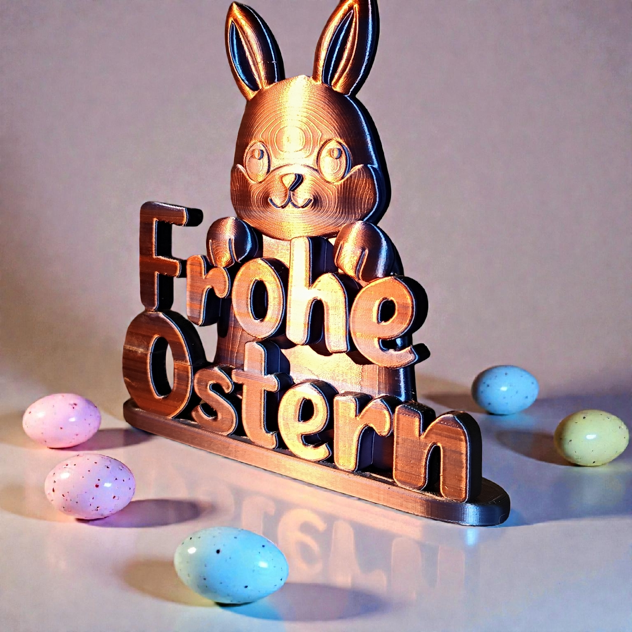 3D printed "Happy Easter" decoration with rabbit – flat Easter decoration, freestanding, custom design