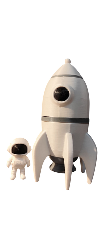3D printed rocket with astronaut – PLA can – approx. 14x8x8 cm