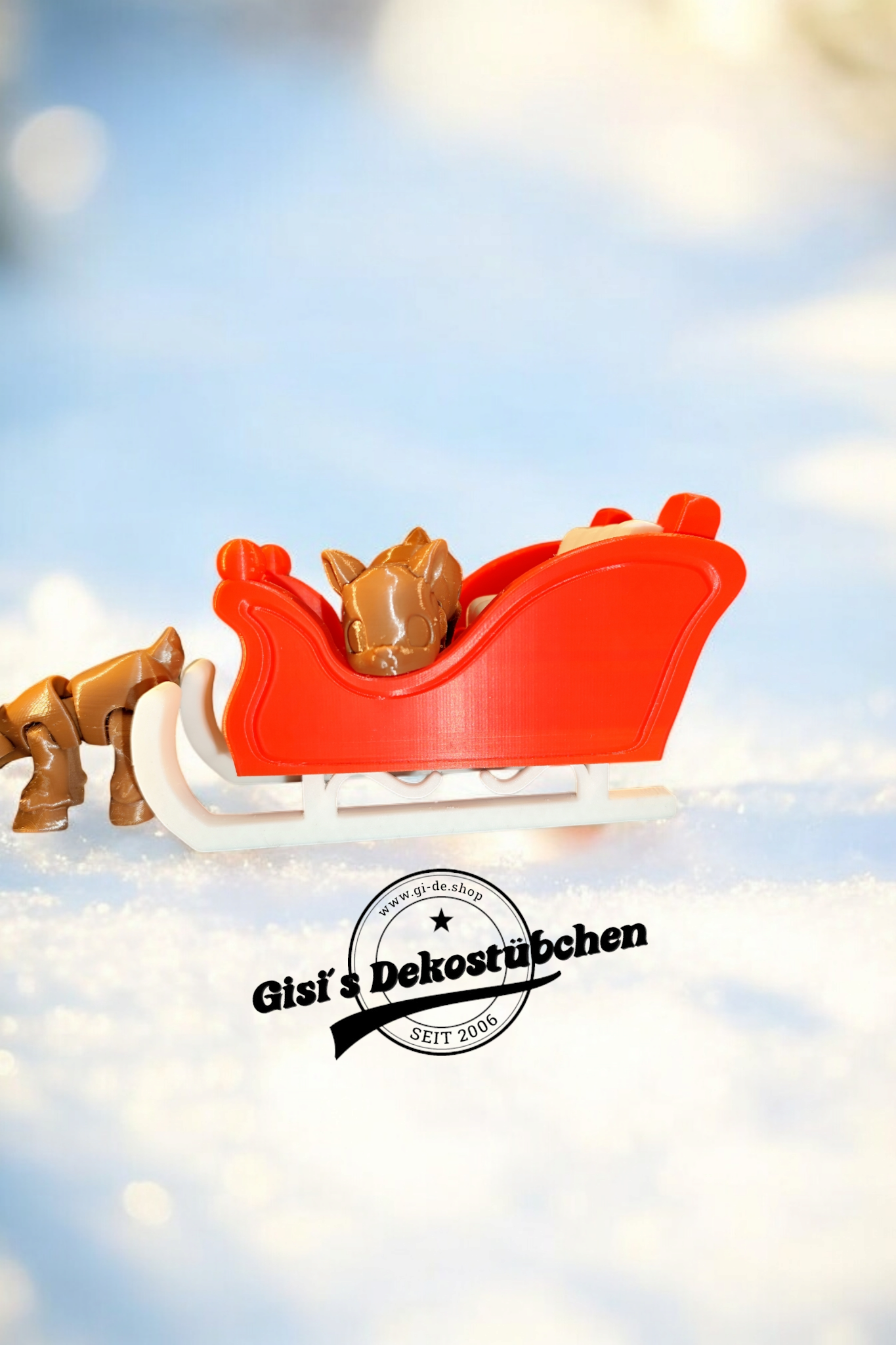 3D Reindeer Sleigh Animal Christmas Figure 