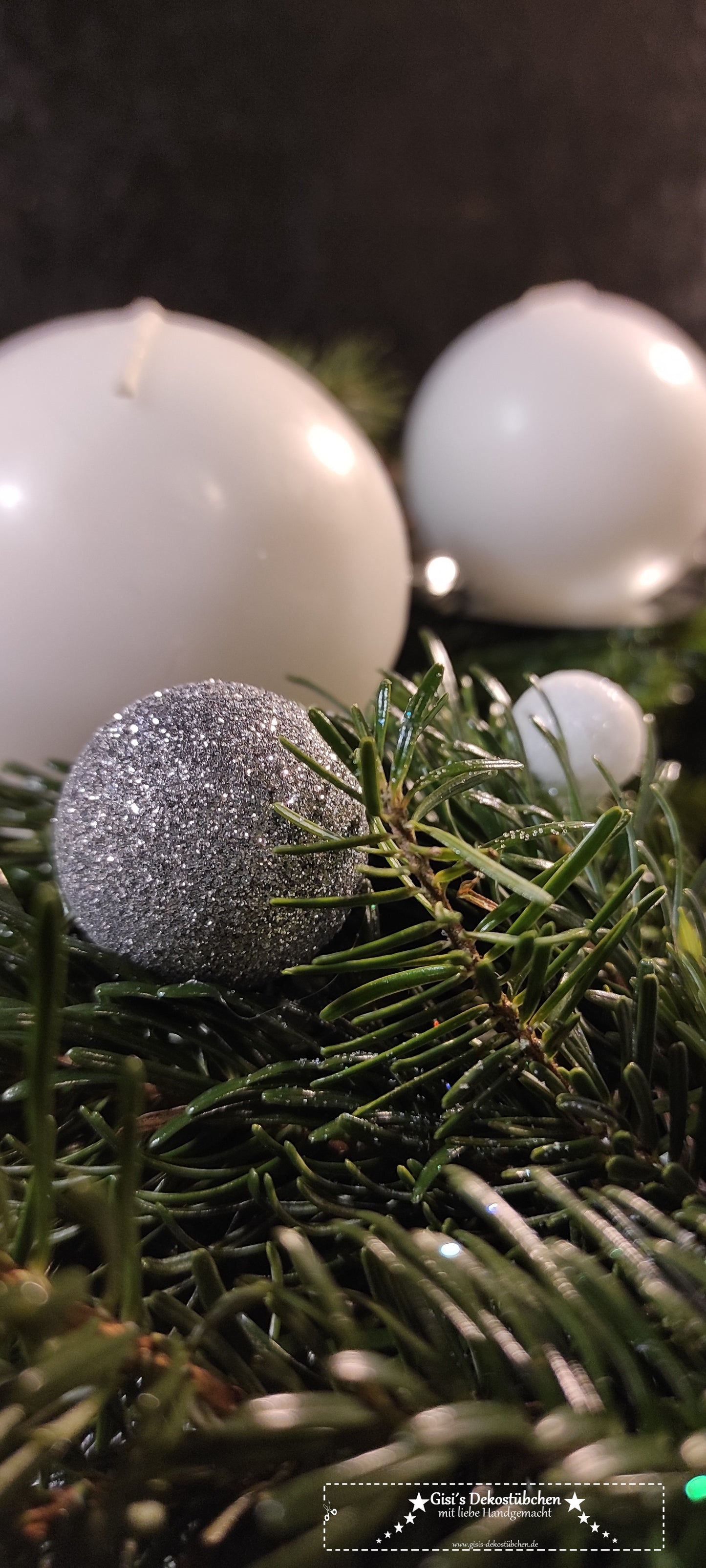 Advent wreath freshly tied white, silver, natural 