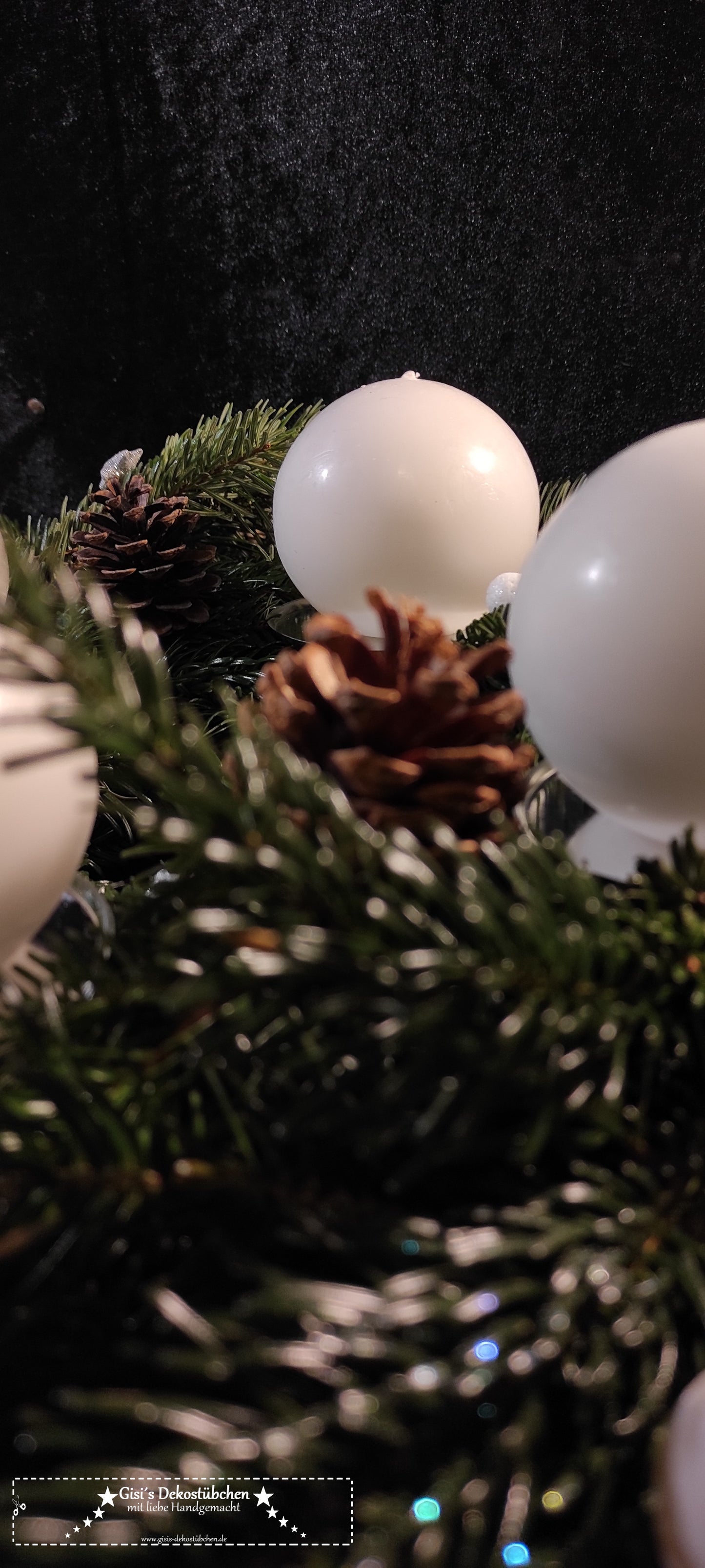 Advent wreath freshly tied white, silver, natural 