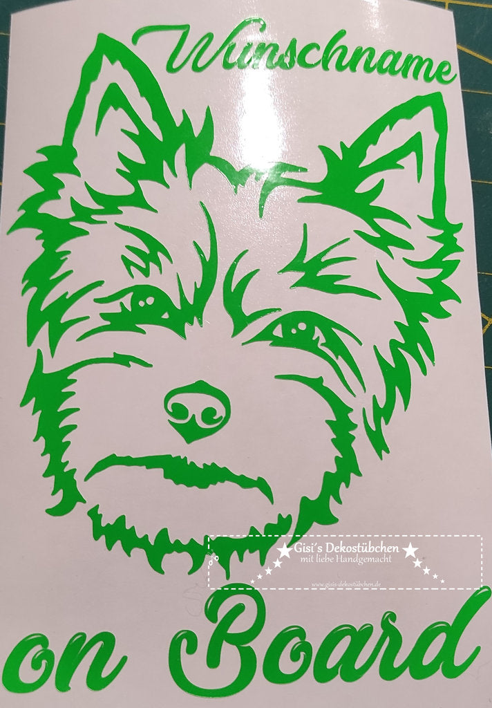 Car sticker car tattoos dog Yorkshire Terrier with desired name personalized self-adhesive