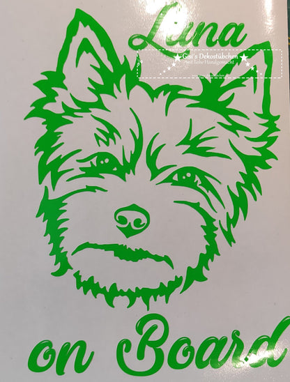 Car sticker car tattoos dog Yorkshire Terrier with desired name personalized self-adhesive