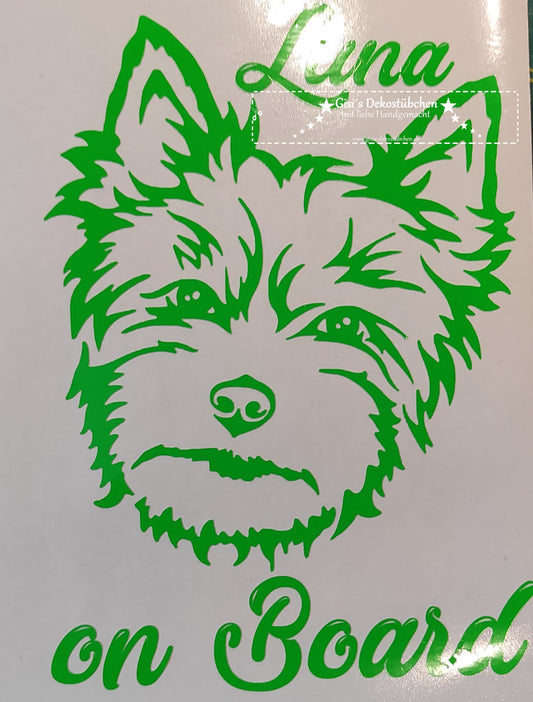 Car sticker car tattoos dog Yorkshire Terrier with desired name personalized self-adhesive