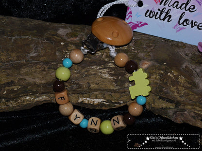 Baby Pacifier Chain with Name | Locomotive, Green