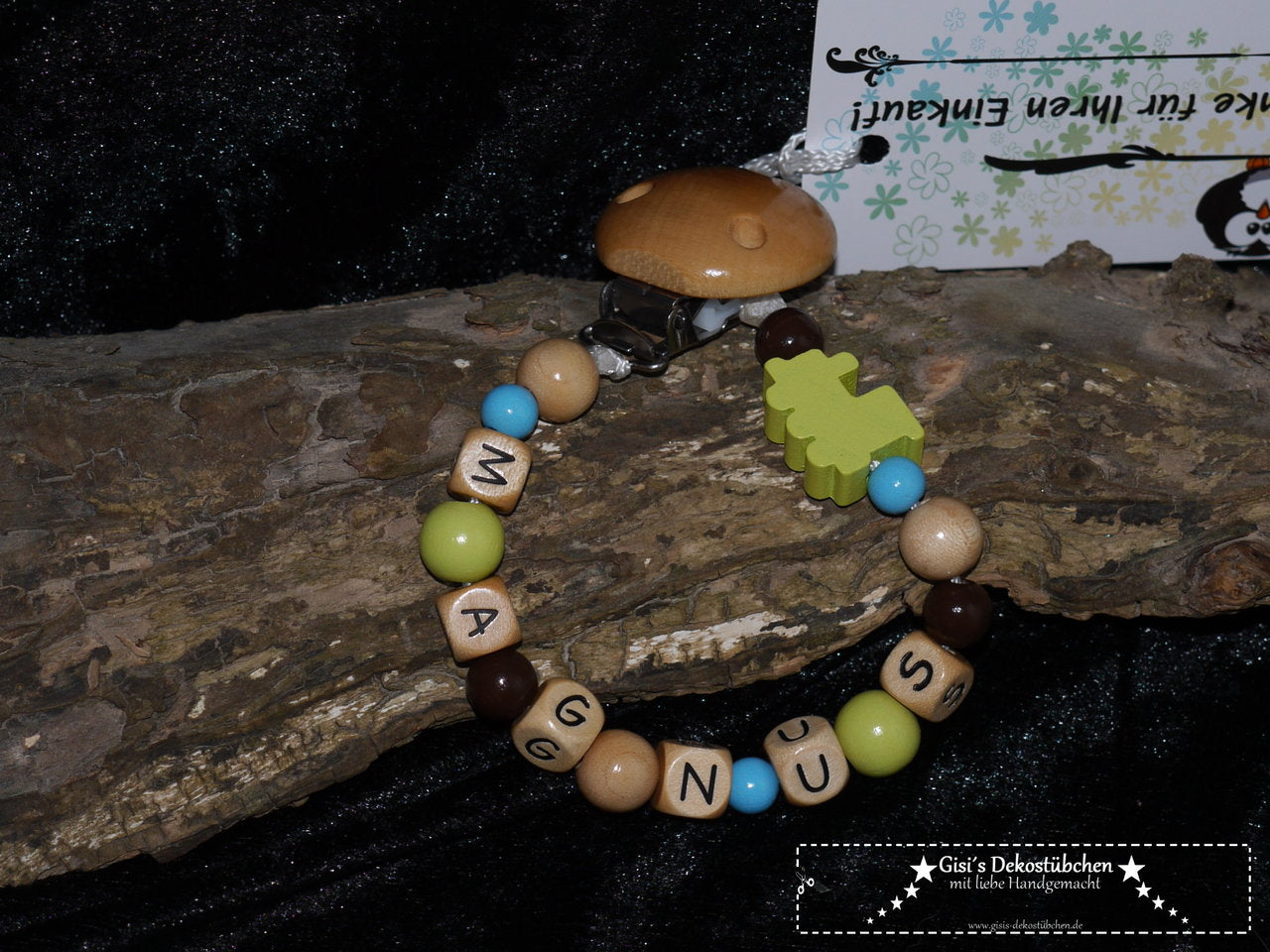 Baby Pacifier Chain with Name | Locomotive, Green
