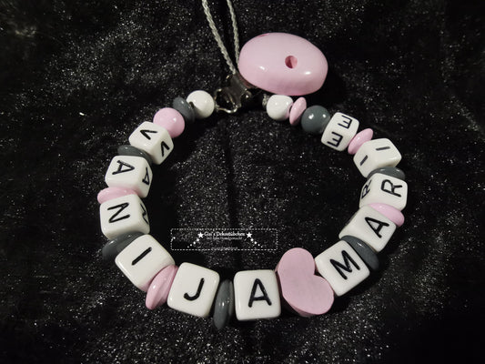 Baby pacifier chain "Heart" - double name possible