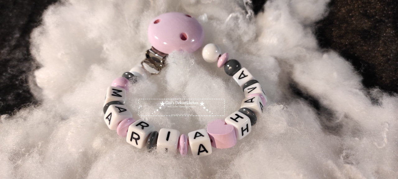 Baby pacifier chain "Heart" - double name possible