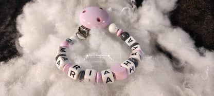 Baby pacifier chain "Heart" - double name possible