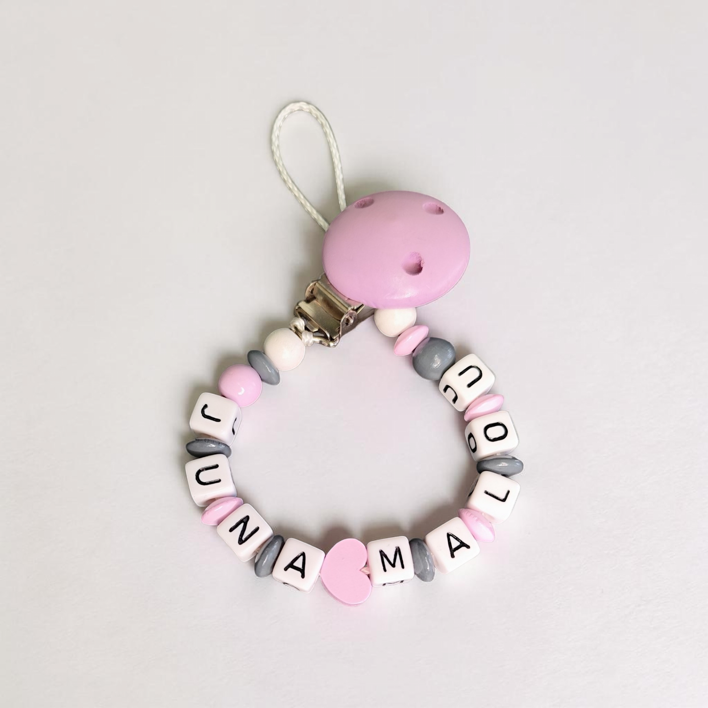 Baby pacifier chain "Heart" - double name possible