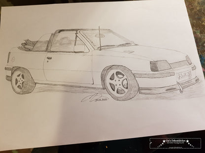 Pencil drawing of her vehicle