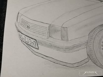Pencil drawing of her vehicle