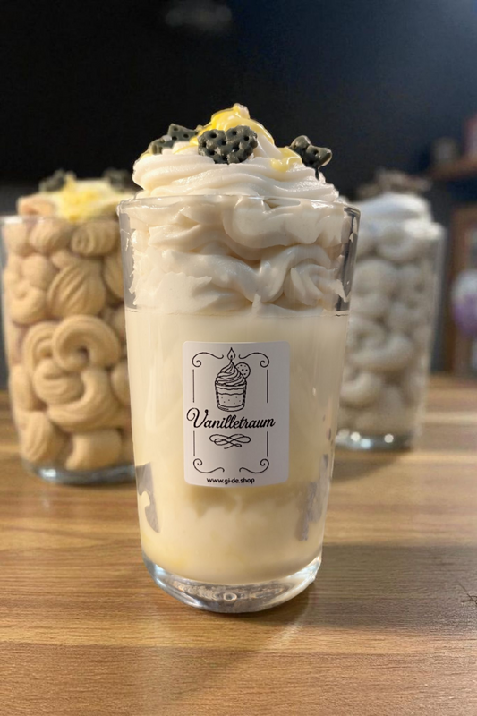 Vanilla Dream Dessert Candle – Handmade scented candle made from soy wax in a glass jar, available in your desired fragrance
