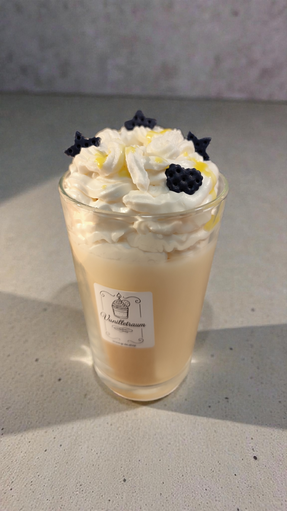 Dessertkerze Vanilletraum – Handgemachte Duftkerze aus Sojawachs im Glas, wählbar in Wunschduft