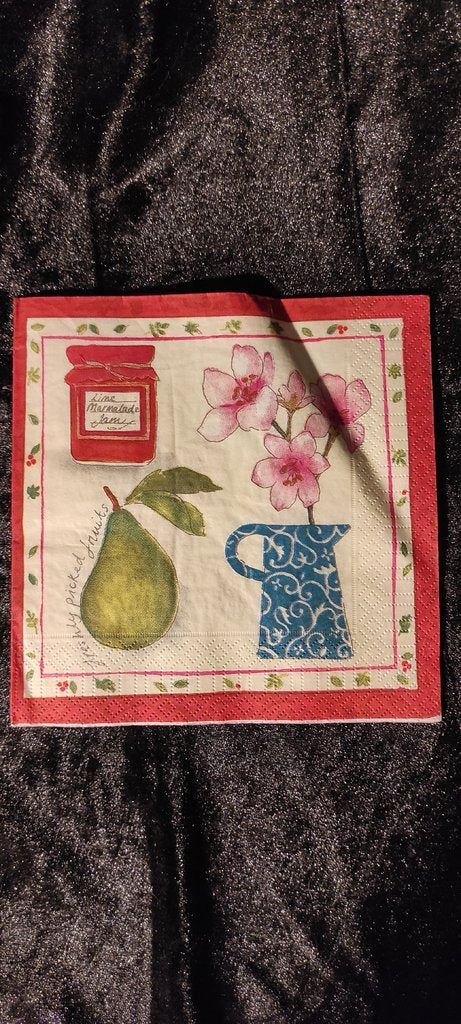 Single napkin, autumn fruits, jam