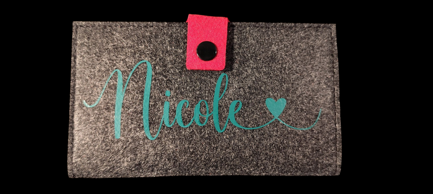 Felt wallet 16.3 x 9.5 cm – according to your wishes – 4 interior colors – card slots &amp; coin pocket