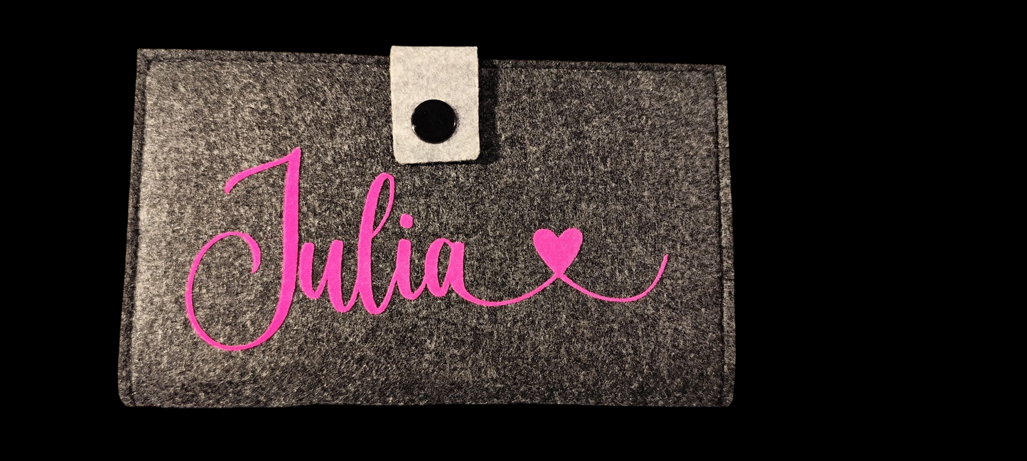 Felt wallet 16.3 x 9.5 cm – according to your wishes – 4 interior colors – card slots &amp; coin pocket