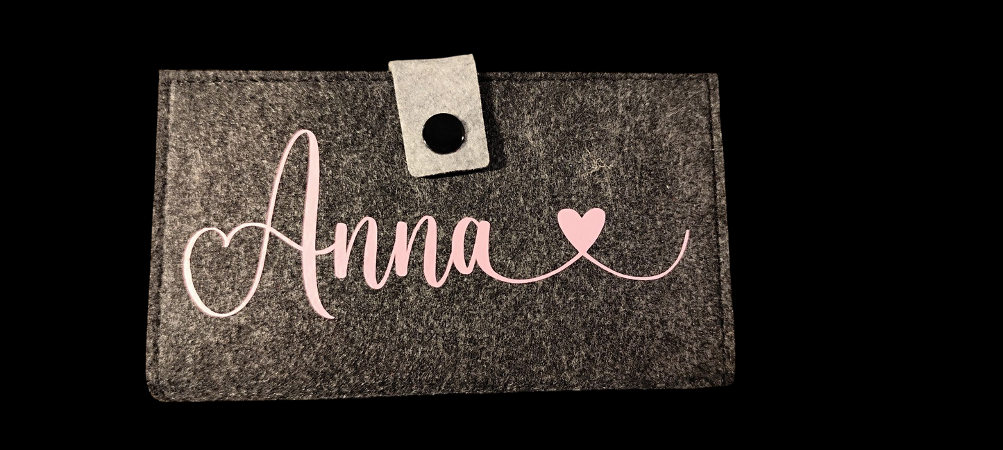 Felt wallet 16.3 x 9.5 cm – according to your wishes – 4 interior colors – card slots &amp; coin pocket