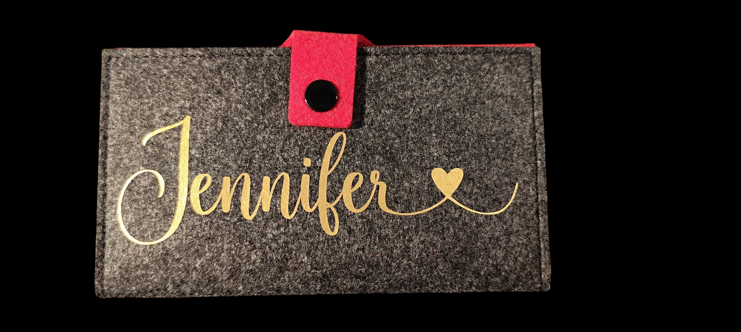Felt wallet 16.3 x 9.5 cm – according to your wishes – 4 interior colors – card slots &amp; coin pocket
