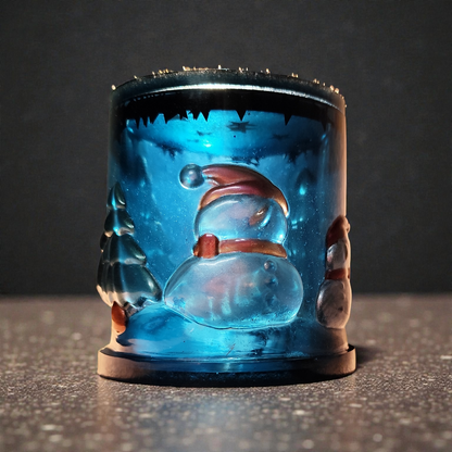 Glittering epoxy resin tin with snowman &amp; fir tree – customizable in desired colors