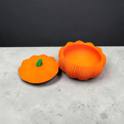Große Kürbisdose mit Deckel – 3D-gedruckte Herbstdekoration