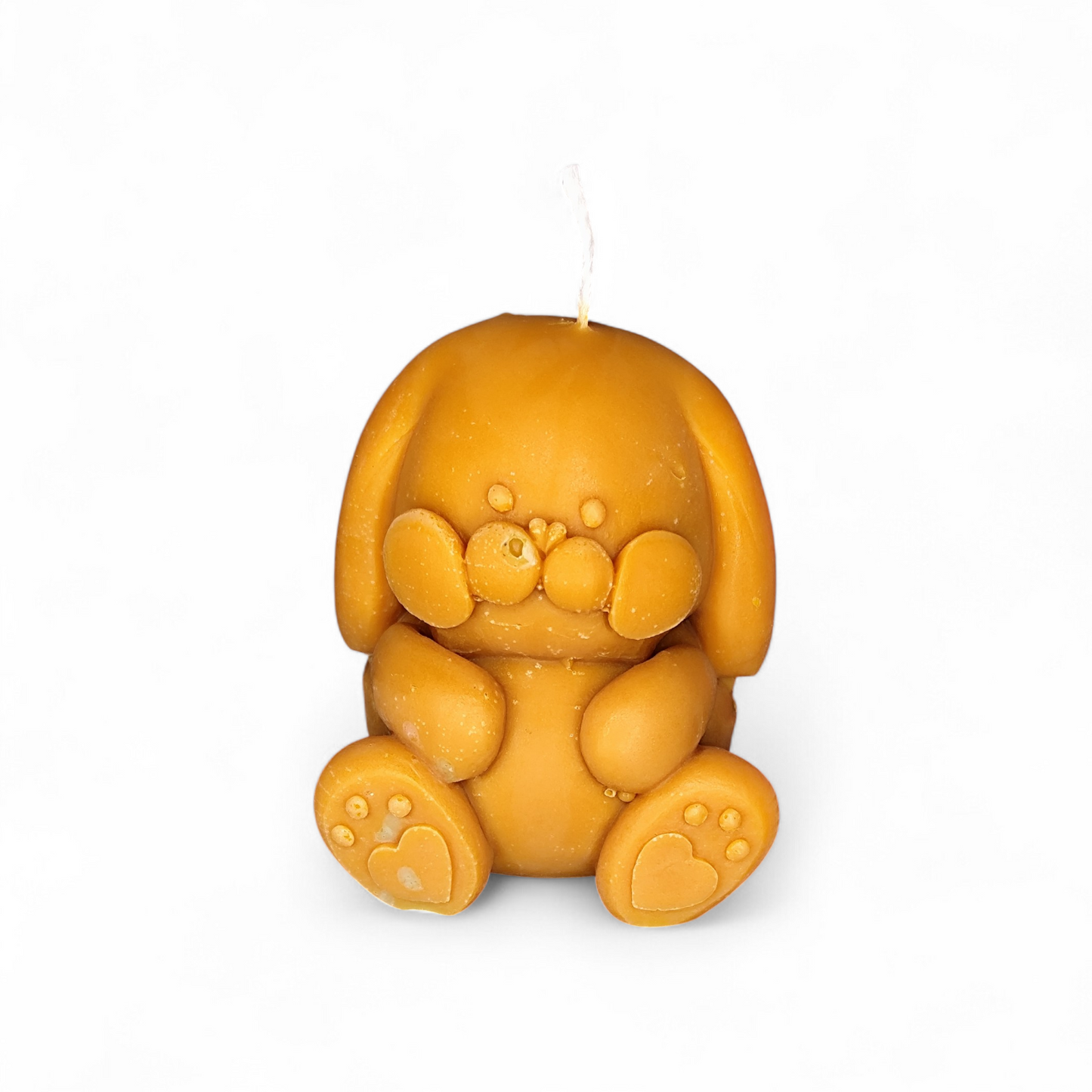 Rabbit candle with heart paws – handmade from soy wax – 6 × 5.5 × 5 cm